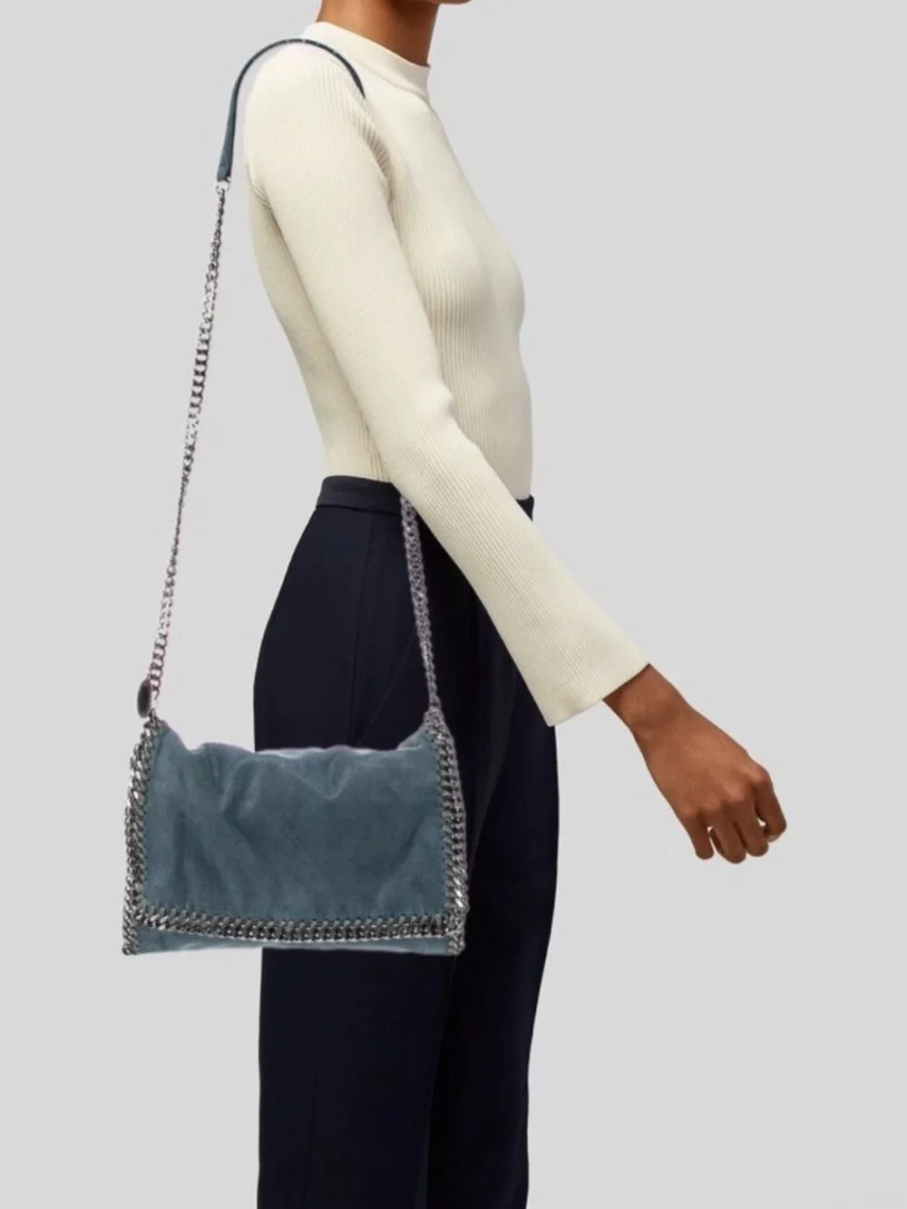 Stella McCartney Shaggy Deer Falabella Fold Over Tote Blue